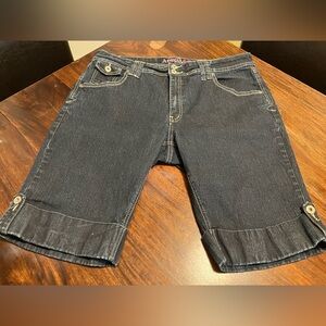 Angel Jeans Cuffed Long Jean Shorts Y2K Dark Wash Women’s Size 20‎